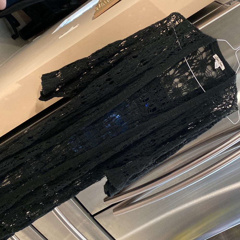 100% acrylic black lace woman’s long coat size Medium